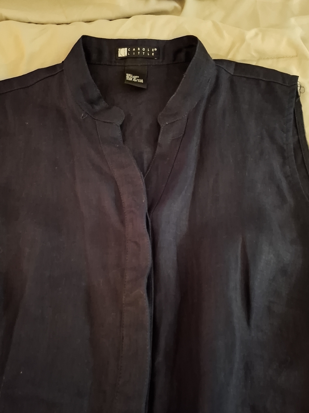 Carole Little Women's Navy Sleeveless Linen Top - Picture 3 of 6